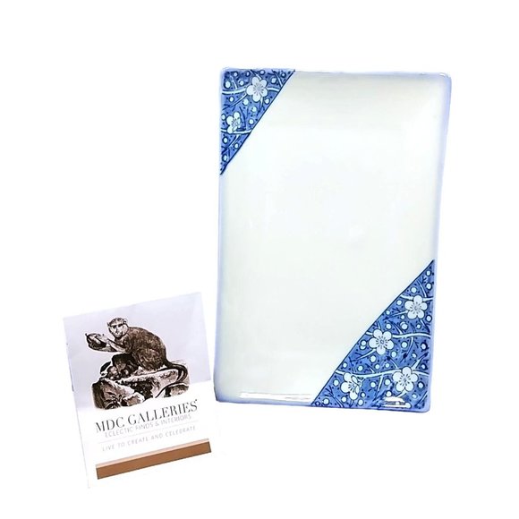 Trinket Serving Tray White Blue Floral Ceramic Chop Mark Vintage 8" - Picture 7 of 7